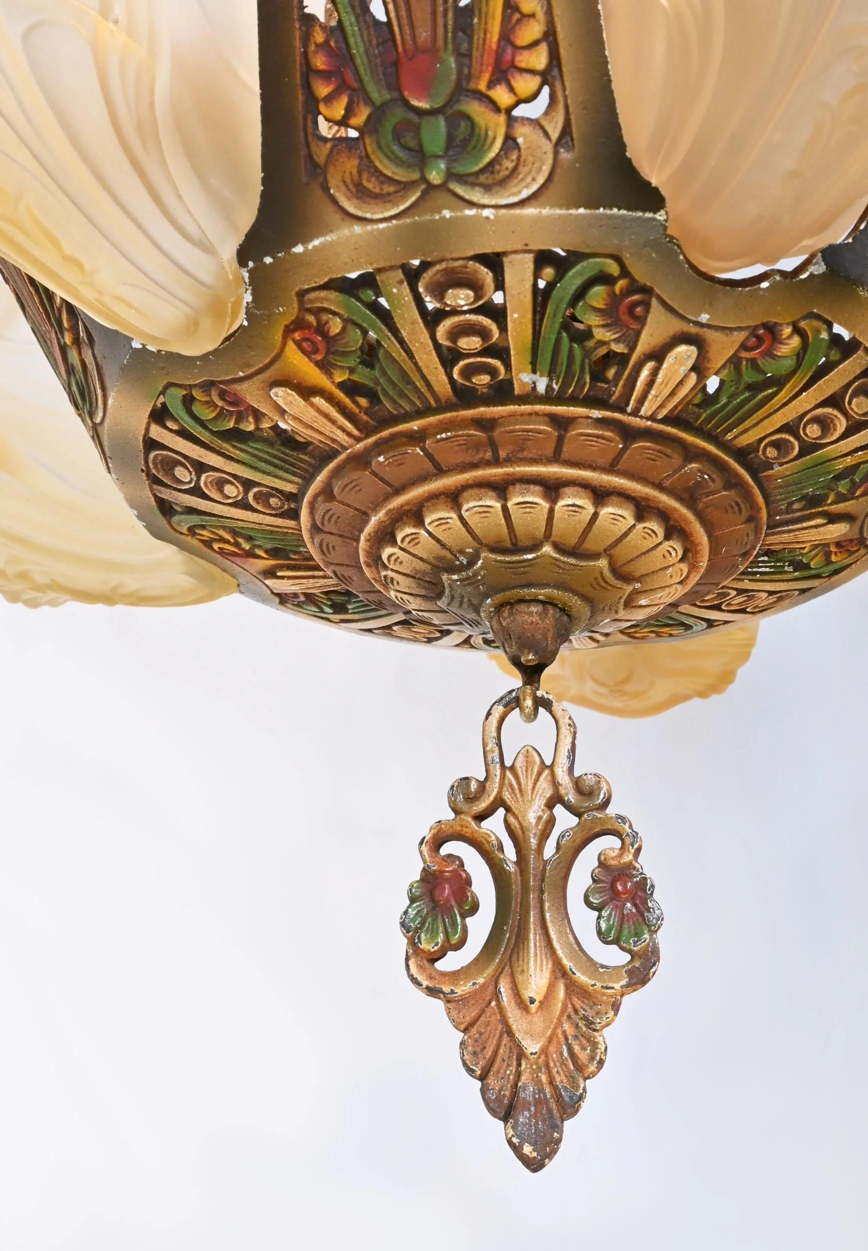 markel art deco polychrome five slip shade chandelier